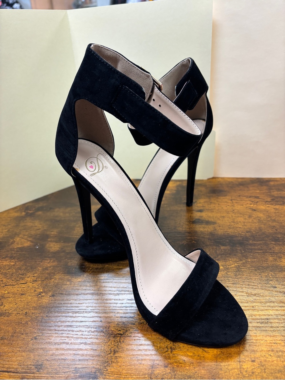 Classic Black Suede Ankle-Strap High Heels